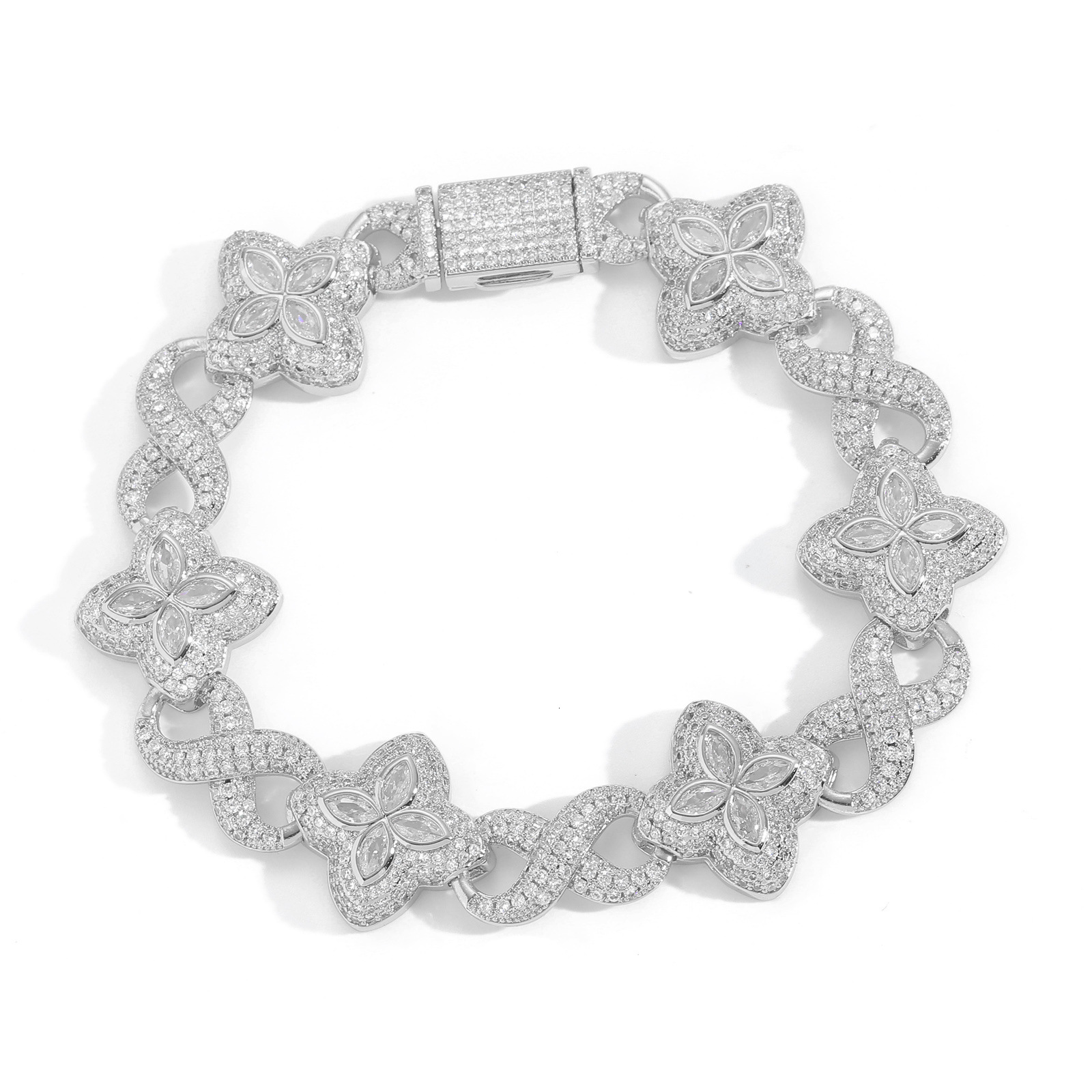 Luxury Brand Designer Jewelry Hip Hop European And American Infinity Four-Leaf Clover Bracelet Fashion Trendy Cool Personality High-End 5A Zircon Men 
