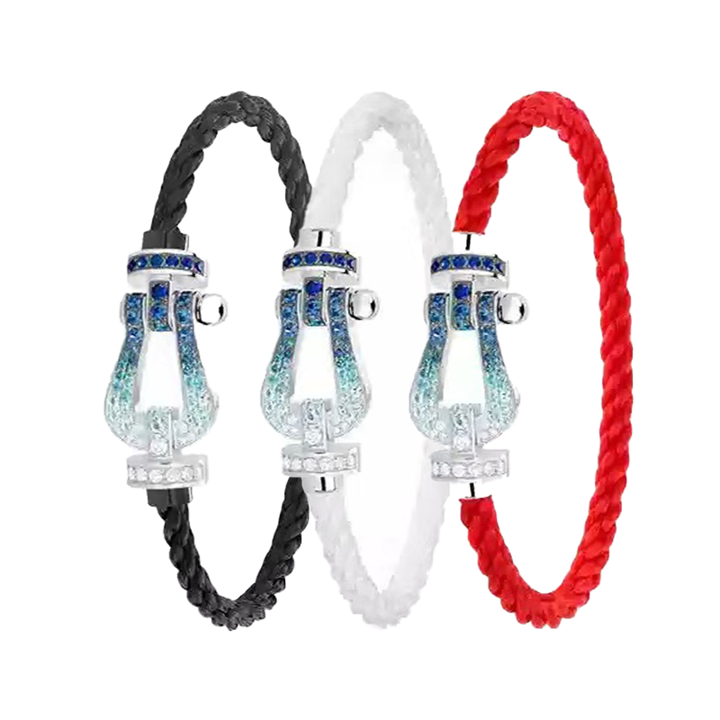 2025 Fashion Charm Fredd Luxury Crystal Gradient Blue Horseshoe Buckle Medium Size High Quality Nylon Rope Bracelet Z260313