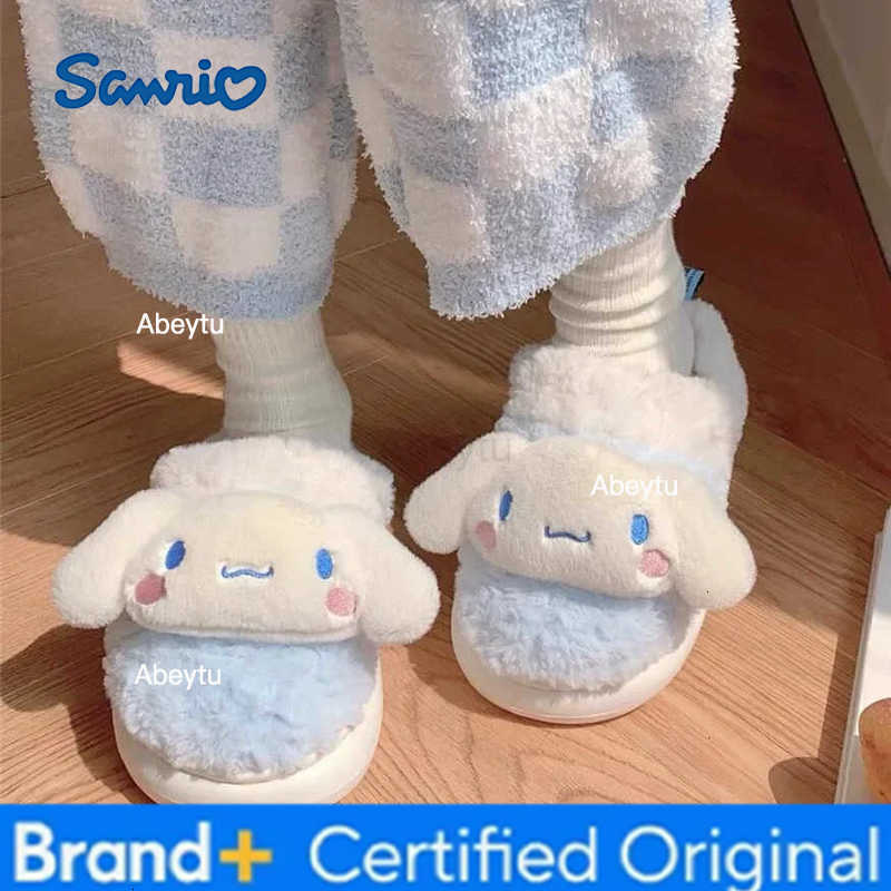 Sanrio Fashion Couple Winter Toe Wrap Warm Plaid Cotton Slippers Thick Soft Sole Slides Men Women Indoor Floor Flat Home Non-slip Shoes H251230