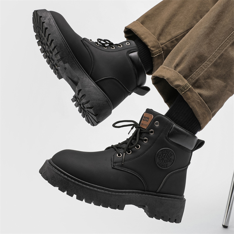 Free Shipping Hot new Martin Boot for mens boots yellow black Fashionable and versatile retro thick soled height increasing board shoes motorcycle wor
