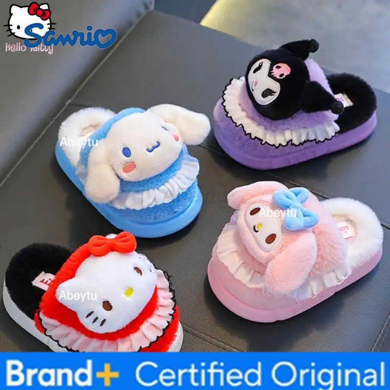 Sanrio Hello Kitty Childrens Kuromi Warm Slippers Autumn/winter Kawaii Cartoon Anime Melody Parent Child Cinnamoroll Home Shoes H251230