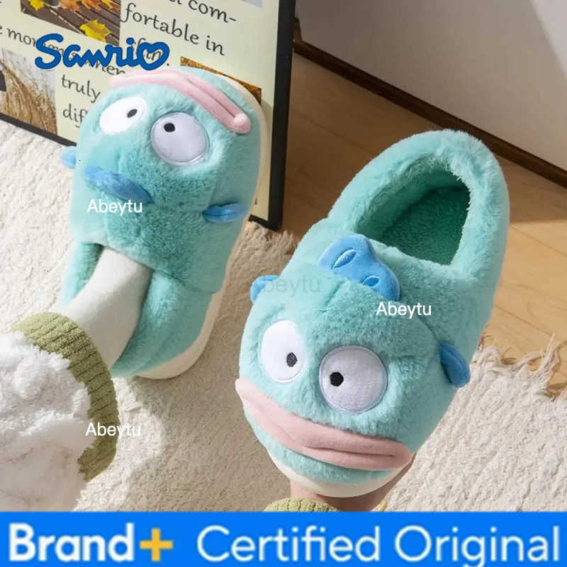 Sanrio Anime Hangyodon Plush Slippers Cute Couple Cartoon Autumn Winter Girls Student Warm Home Indoor Cotton Slippers Festival Gift H25123011