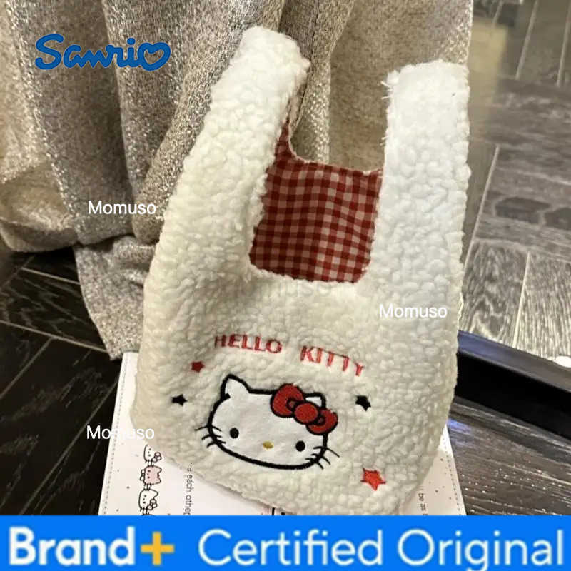 Sanrio Cartoon Cute Hello Kitty Plush Handbag Small Basket Fashion Autumn Winter Commuting Handheld Casual Tote Bag H251230