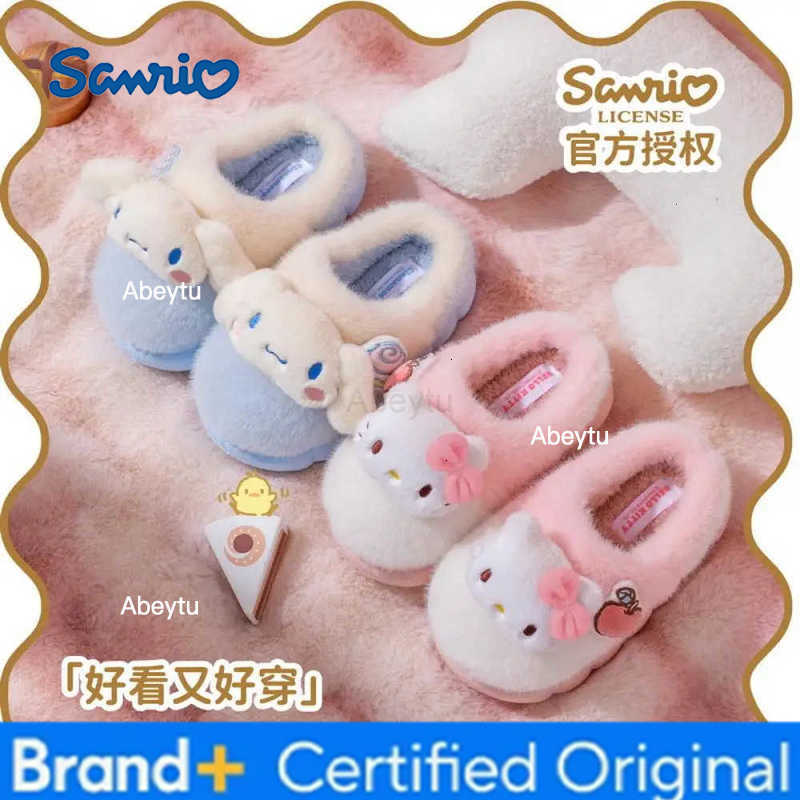 Sanrio Kawaii Hello Kitty Fluffy Slippers Sanrios Kids Women Winter Shoes Anime My Melody Cute Anti Slip Indoor Plush Cotton Slippers H251230