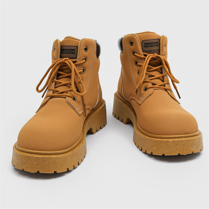 Free Shipping Hot new Martin Boot for mens boots yellow black Fashionable and versatile retro thick soled height increasing board shoes motorcycle wor
