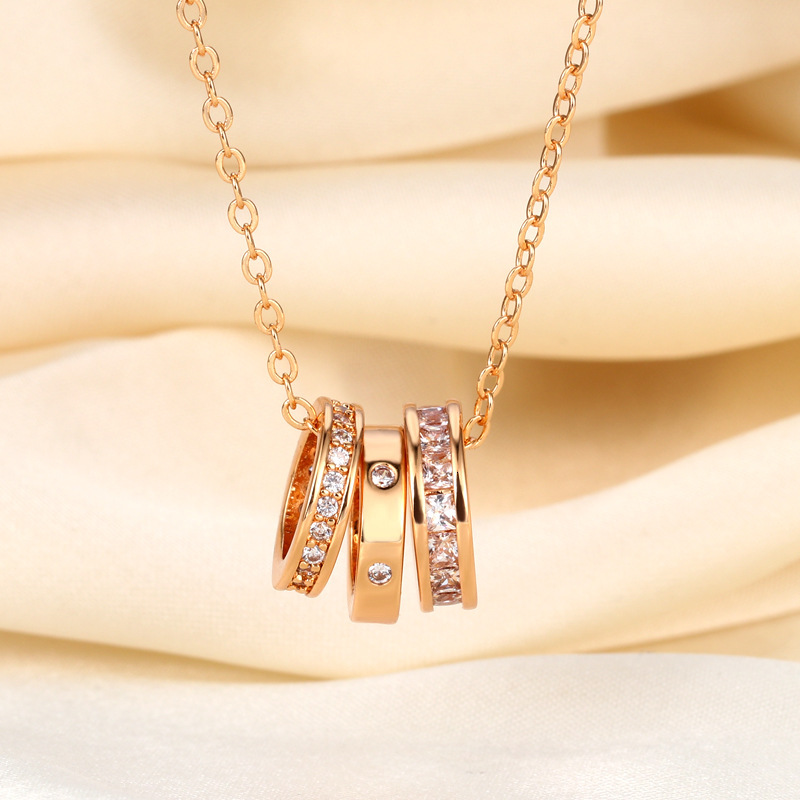 Luxury Brand Designer Jewelry Hot-Selling Micro-Inlaid Sparkling Diamond Three-Ring Slim Waist Necklace Elegant Simple Light Luxury Niche Design Colla