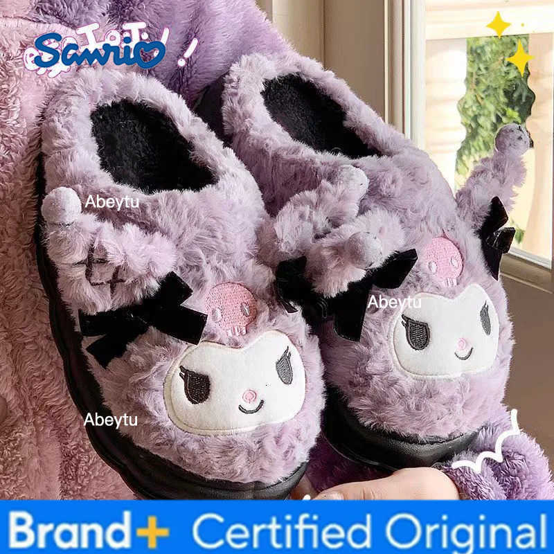 Sanrio Anime Hello Kitty Cotton Shoes Cinnamoroll Women Plushie Cartoon Plush Kuromi Flat Shoes Slippers Shoes Plush House Shoes Gift H251230