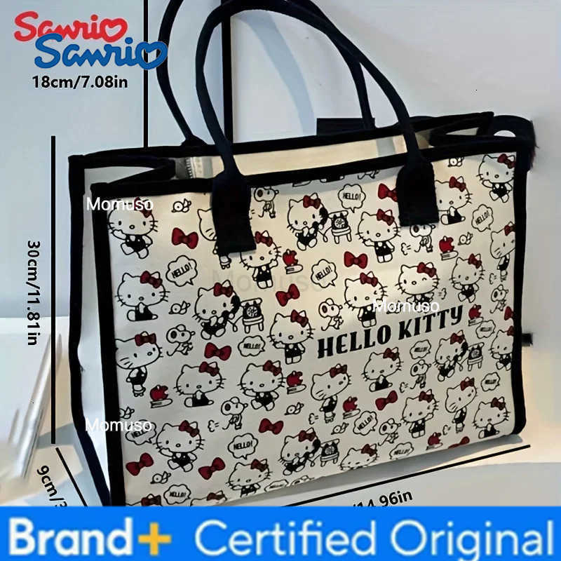 Sanrio Hello Kitty Canvas Bag Tote Bag Shoulder Storage Makeup Pouch Anime Handbag Travel Shopping Bag Kid Schoolbag Girl Gift H251230