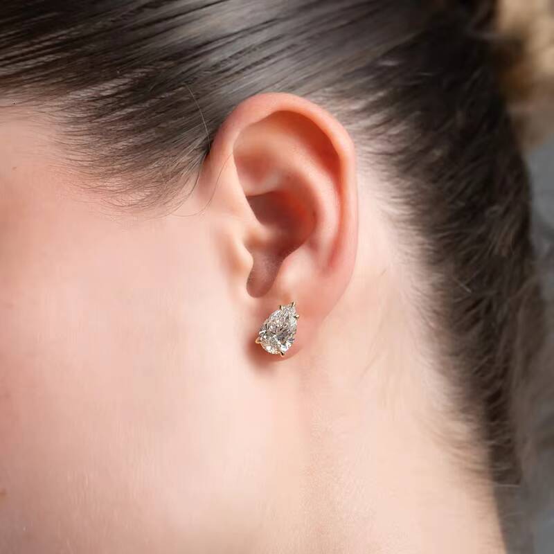 Queensun 18K White Gold 2-5 Carat Lab Grown Diamond Drop Earrings Pear Cut Mens Womens