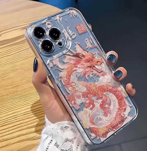 Trend Cartoon Chinese Dragon Phone Case for IPhone 16 15 14 13 12 11 Pro Max Mini XR XS X 7 8 Plus Soft Cover With Hand Strap P240914
