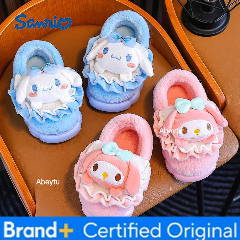 Sanrio Kids Slippers House Shoes Cartoon Cinnamoroll Winter Shoes For Girls Anti-slip Warm Thick Bottom Pink Pruple Shoes Size 24-41 H251230