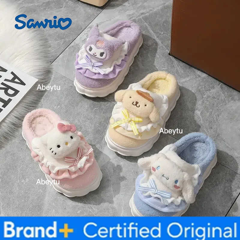Sanrio Slippers Cartoon Hello Kitty My Melody Kuromi Cinnamoroll Autumn and Winter Warm Cotton Soft Home Shoes Holiday Gifts H251230