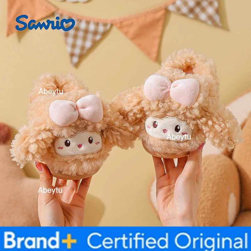 Sanrio Childrens cotton slippers 2025 new autumn and winter girls indoor home children baby princess fur slippers for women H251230