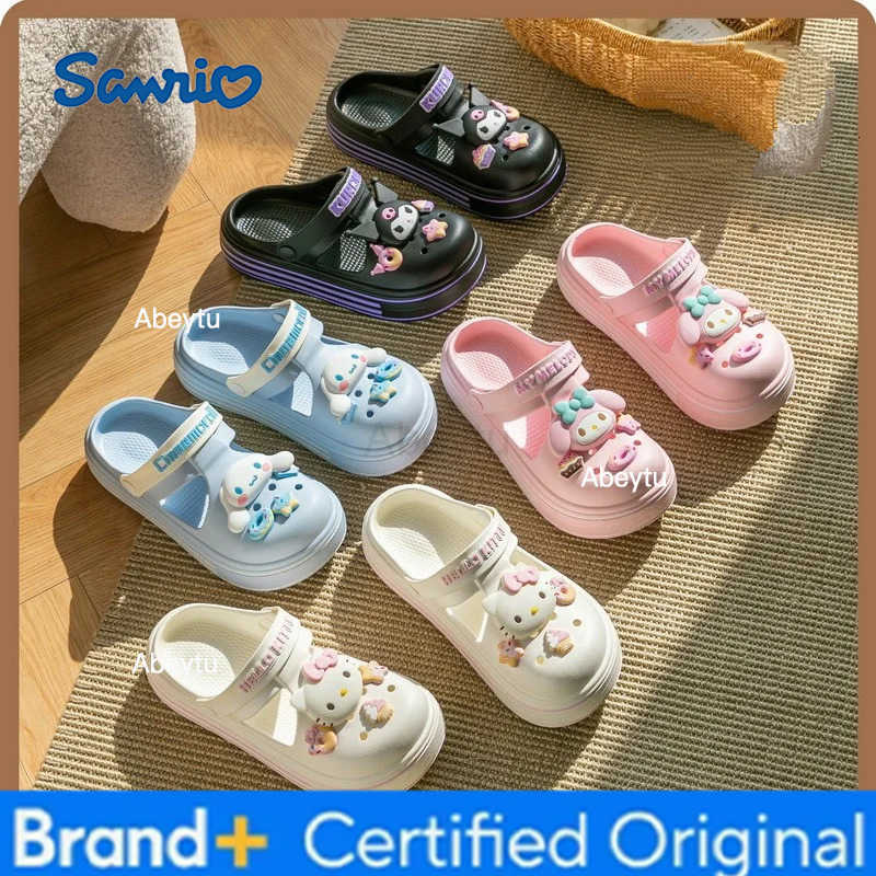 Sanrio Anime New Hello Kitty Cinnamoroll My Melody Cartoon Slippers Summer New Girls Beach Shoes Y2K Fashion Casual Home Shoes H251230