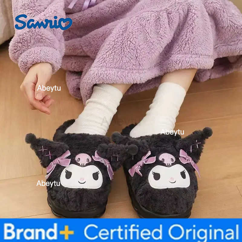 Sanrio Hot Kuromi Peripheral Products Cotton Slippers For WomenS Autumn And Winter Home Anti Slip Cute Cartoon Cotton Shoes Thickened H25123011