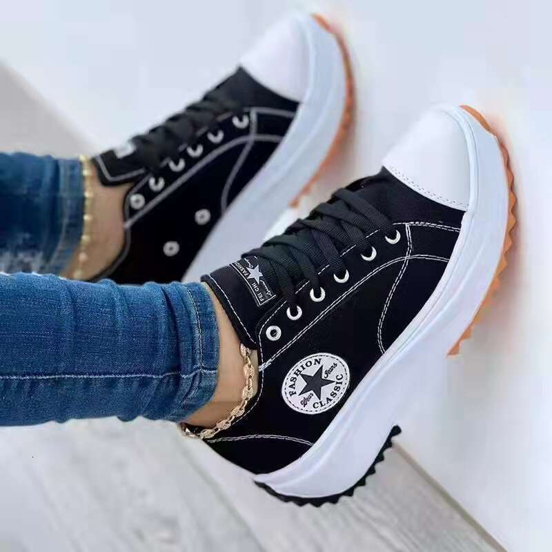 Spring New Low-top Thick-soled Canvas In-stock Platform Sole Plus-size Women's Shoes