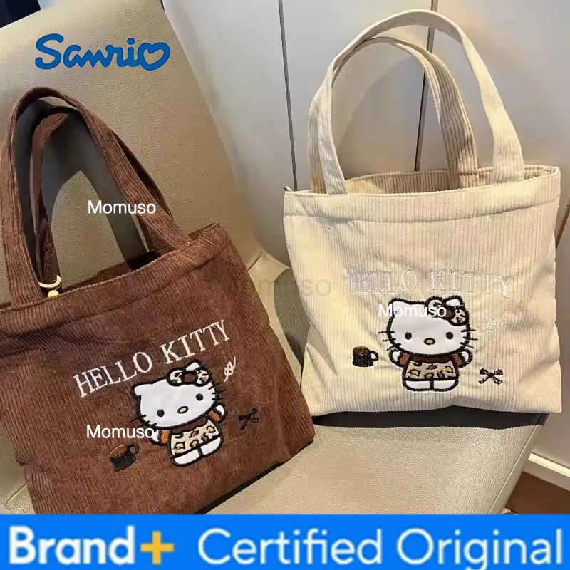 Sanrio New Hello Kitty Handbag Cute Embroidered Large-Capacity Handbag Corduroy Japanese Small Bag Students School Single Shoulder Bag H251230