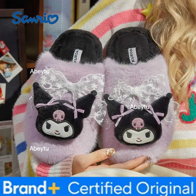 Sanrio Hello Kitty Kuromi Autumn Winter Cartoon Girl Cotton Slippers Fleece-Lined Keep Warm Non-Slip Comfortable Parent-Child Slippers H251230