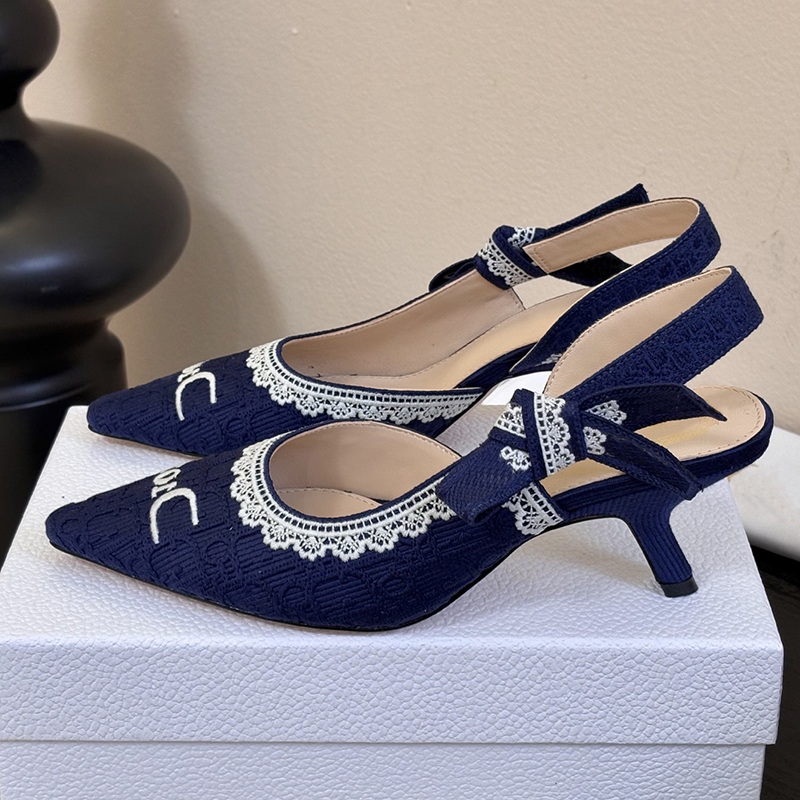 Early Spring New Fashion Sexy Lace Design High Heel Sandals Pointed Embroidered Ribbon Bow Dress Shoes Luxury Designer Fashion All-Match Women's Single Shoes With box