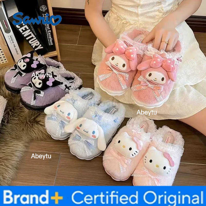 Sanrio Hello Kitty Kuromi Cinnamoroll Cotton Slippers Cartoon Cute Winter Indoor Home Slippers Thick Sole Keep Warm Cotton Shoes H251230