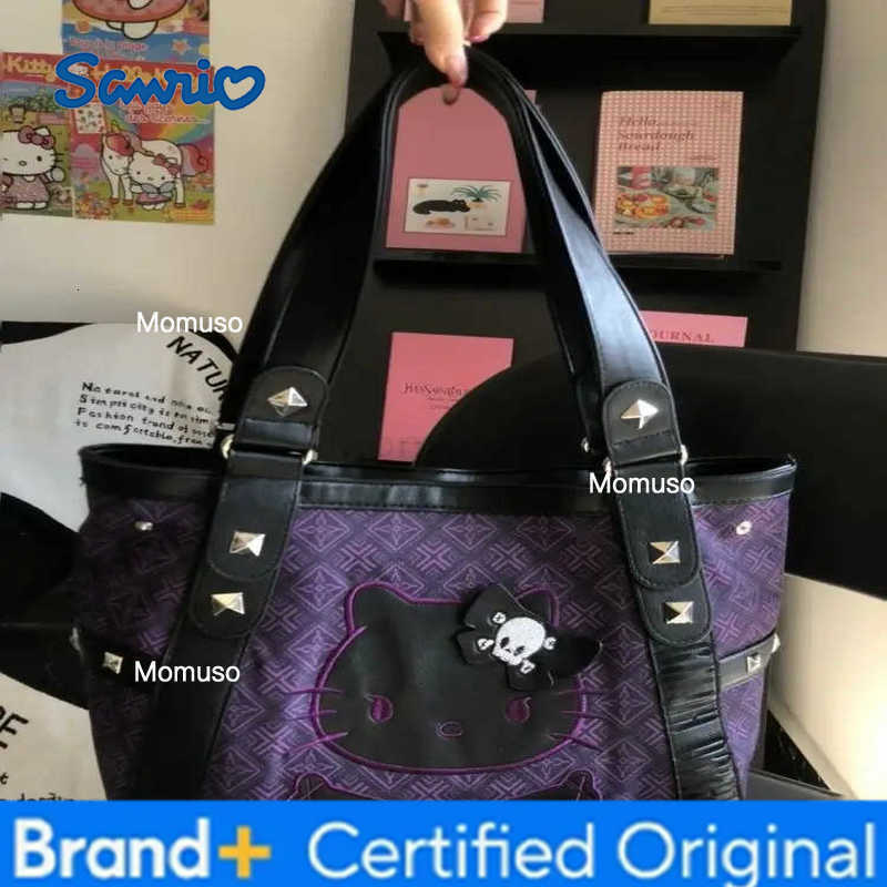 Sanrio Hello Kitty Vintage Patchwork Purple Armpit Bag Subculture Y2K Sweet Spicy Girl Handbag Gothic Trend Versatile Tote Bag H251230