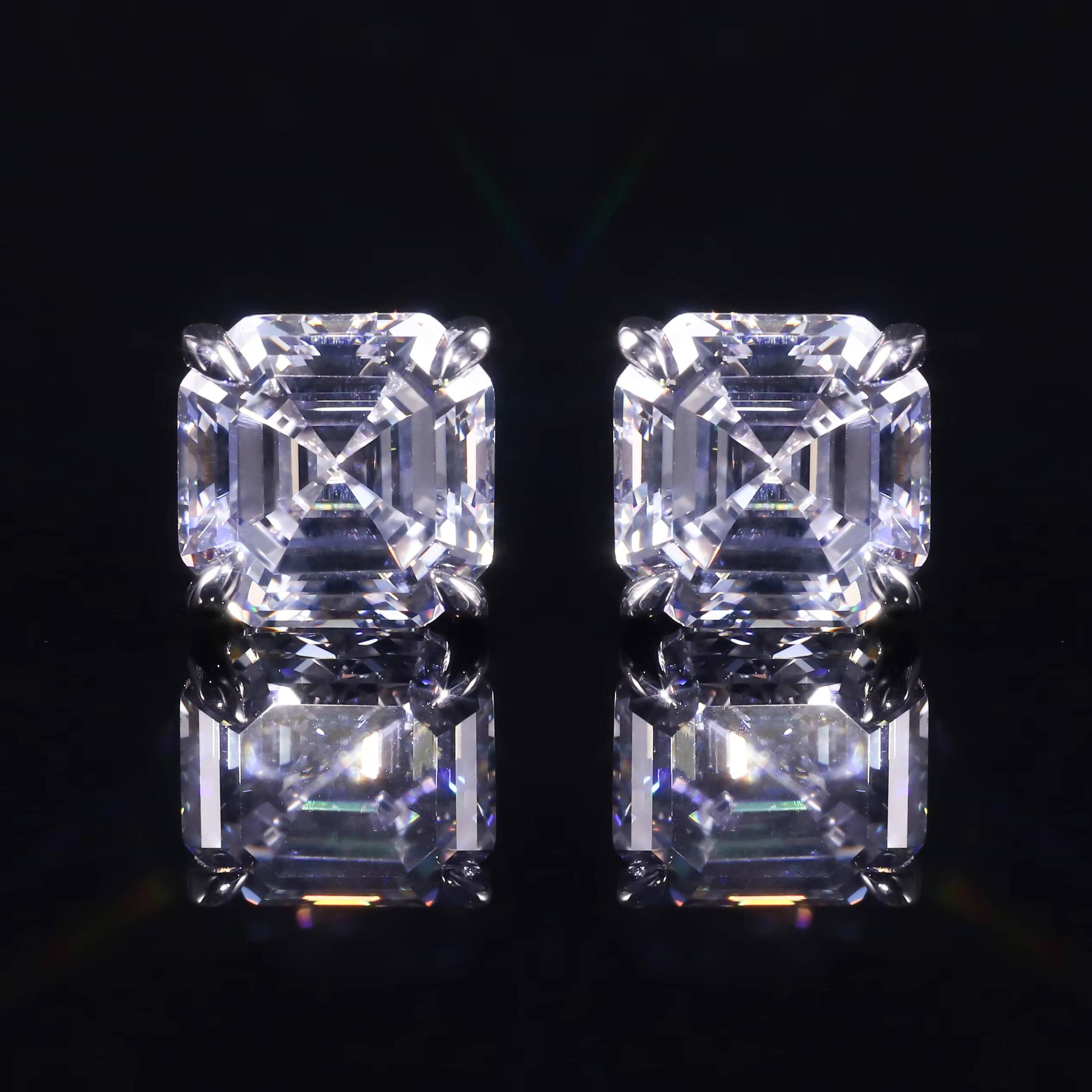 SU636E Abiding Modern Simple 10K 14K White Gold Asscher Cut 55MM2PCS Lab Grown Diamond 2ctw Per Pair Square Stud Earrings