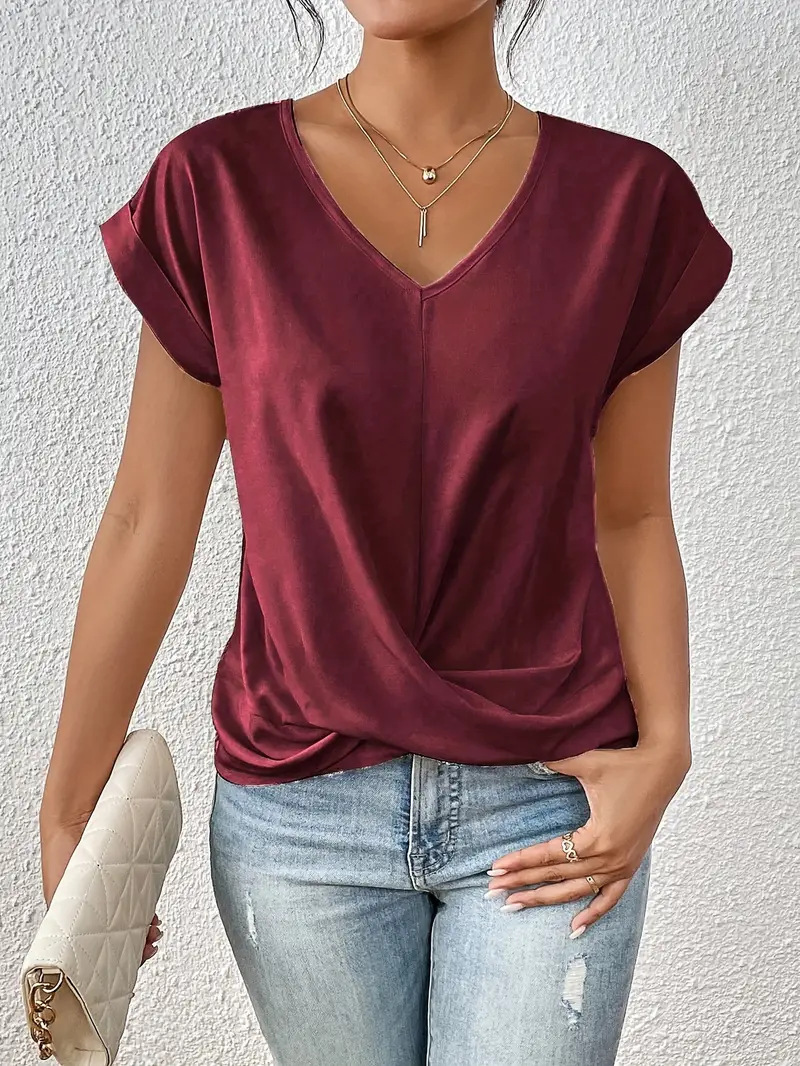 Sexy V Neck Short Sleeve Shirt Blouse Tops Office Lady Spring Summer Casual Loose Solid White Tshirt For Women Female Tees