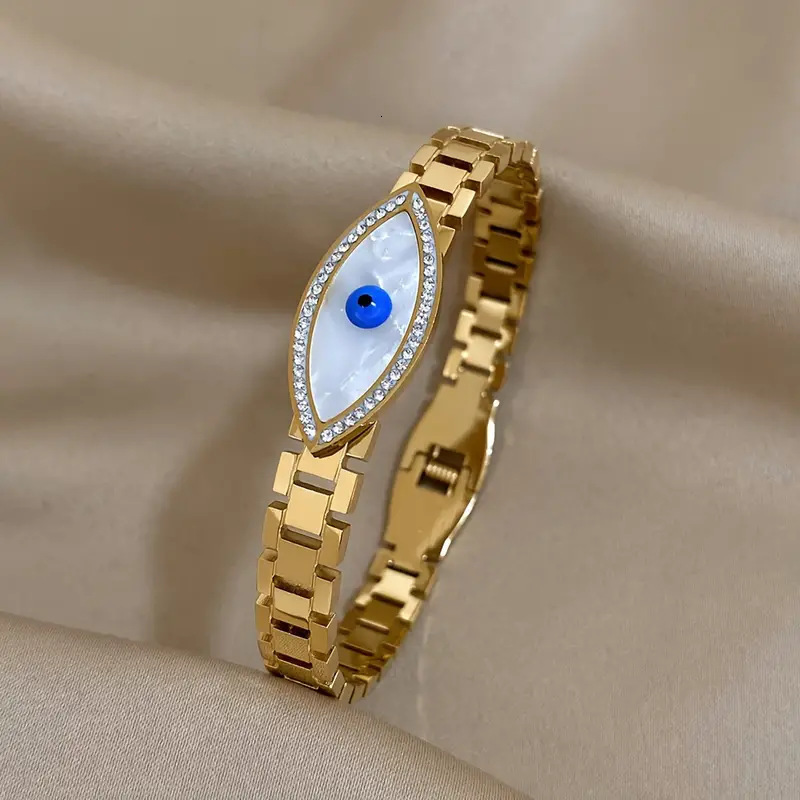 Luxury Brand Designer Jewelry New Stainless Steel Hollow Watch Pattern Blue Devil's Eye Gold Open Bracelet Ins European And American Style