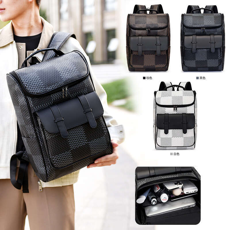 New Large Capacity Casual Fashion Korean Version Connector Men's PU Leather Laptop File School Bag College Student Backpack