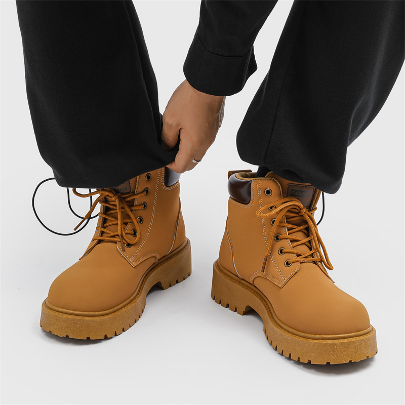 Free Shipping Hot new Martin Boot for mens boots yellow black Fashionable and versatile retro thick soled height increasing board shoes motorcycle wor