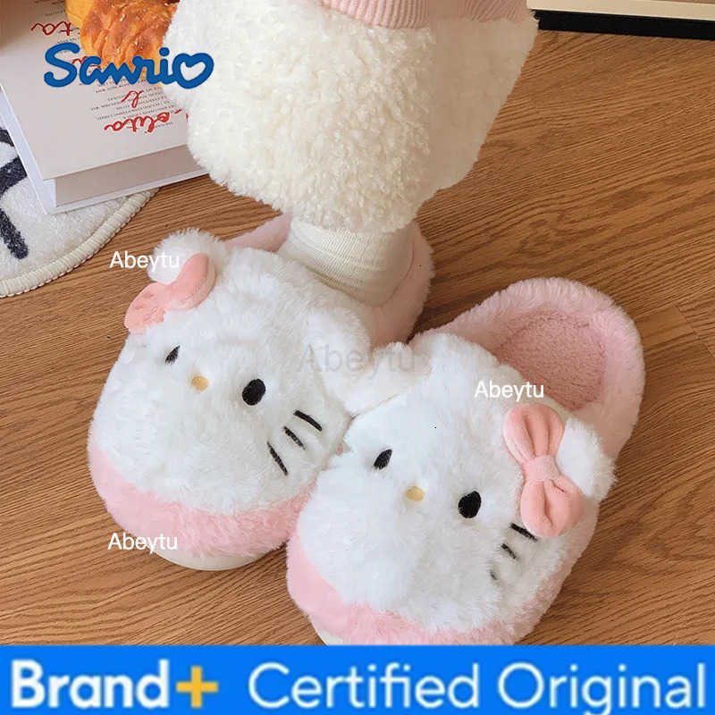 Sanrio Cartoon Women Plush Slippers Hello Kitty Home Anti Slip Autumn Winter Cute Girls Warm Home Indoor Cotton Slippers Gift H251230