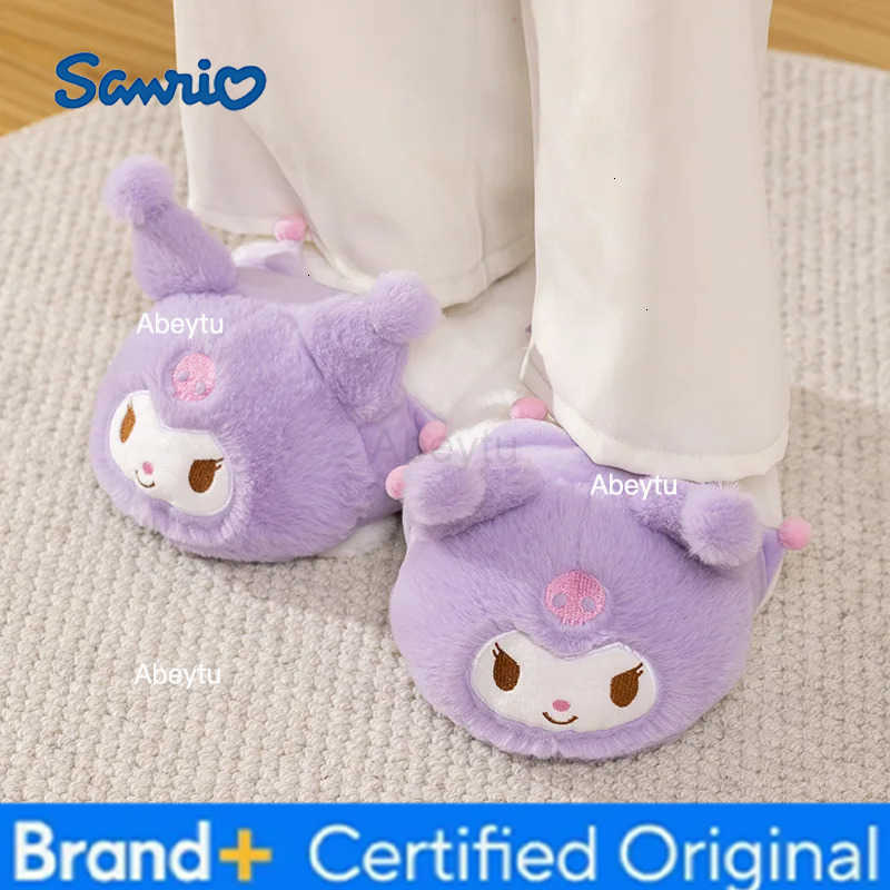 Sanrio Warm New Pochacco Kawaii Home Plush Slippers KT Hangyodon Kuromi My Melody Girls Winter Thick Sole Non-slip Cotton Shoes Gifts H251230