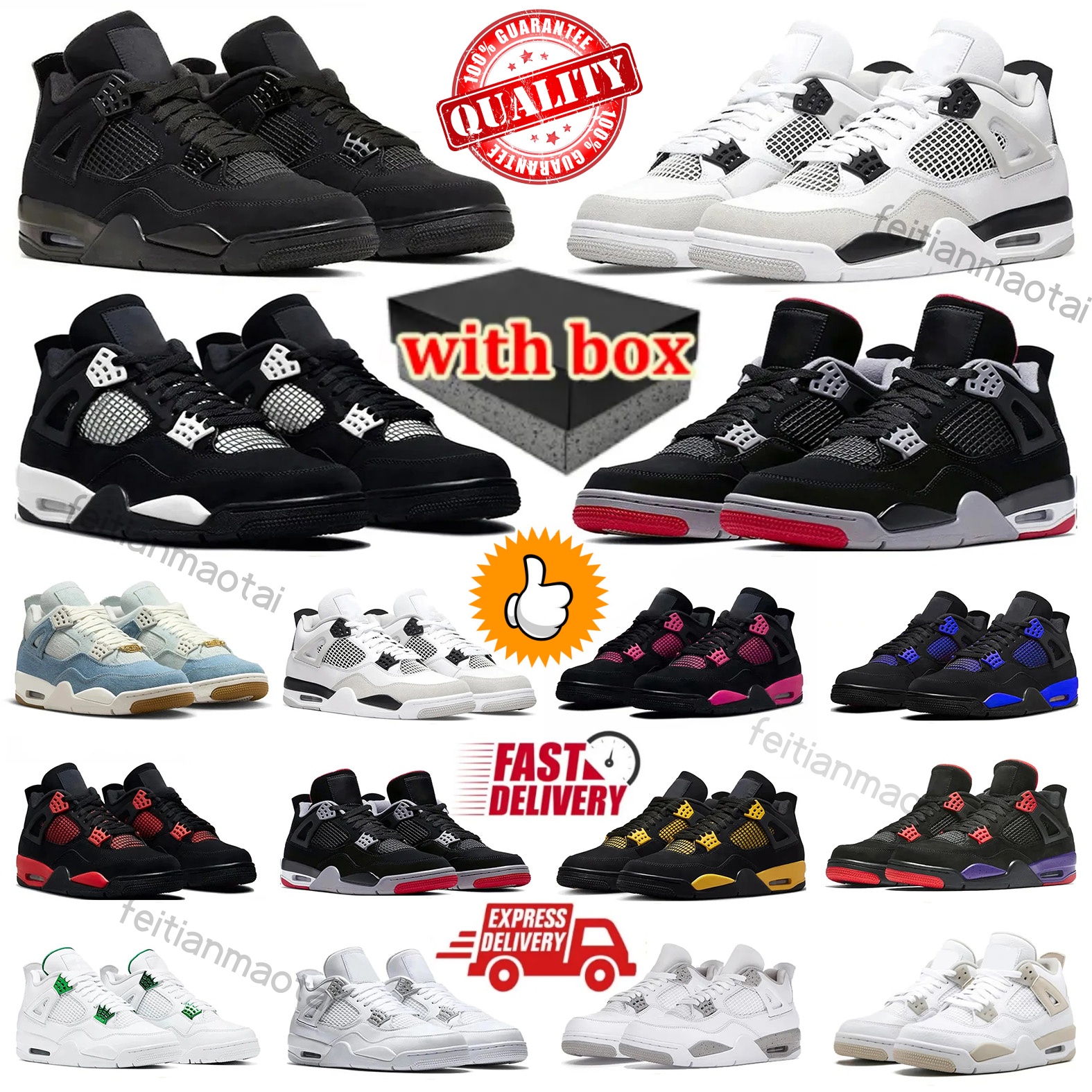 Box Designer 4 Basketball shoes Men Women 4s Sneakers Worn Blue Panda Military Black Cat 2025 Purple Thunder Cool Grey Bred Sports Mens Trainers Sneak