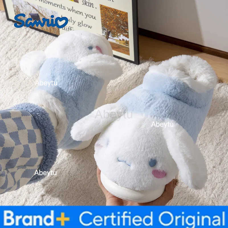 Sanrio My Melody Cotton Slippers Girl Winter Include Heel Student Thicken Velvet High New Thick Sole Anti-Slip Cotton Shoes H251230