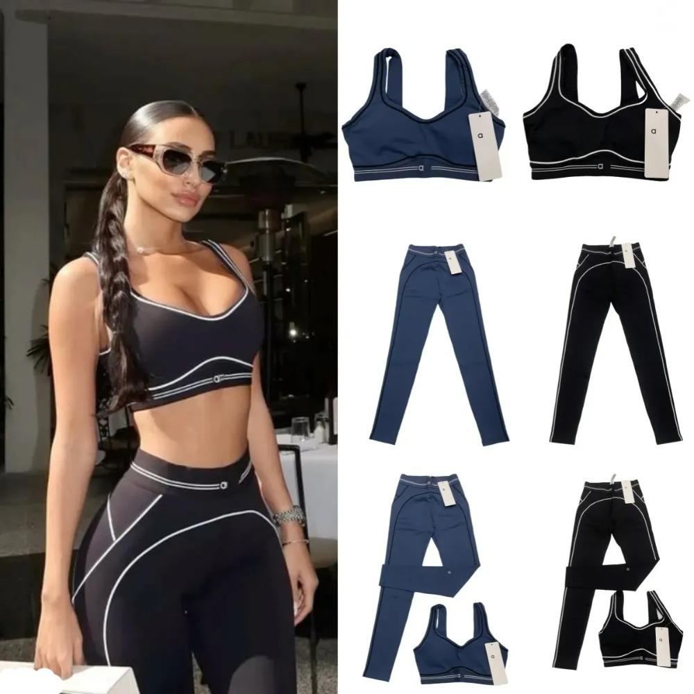 2026 NEW 10A Sports Heart Throb Bra+Leggings top Women Yoga Set Seamless Tops Sports Tracksuit High End White Striped Low Back Dance Yoga Outfits Summer Women's bra set