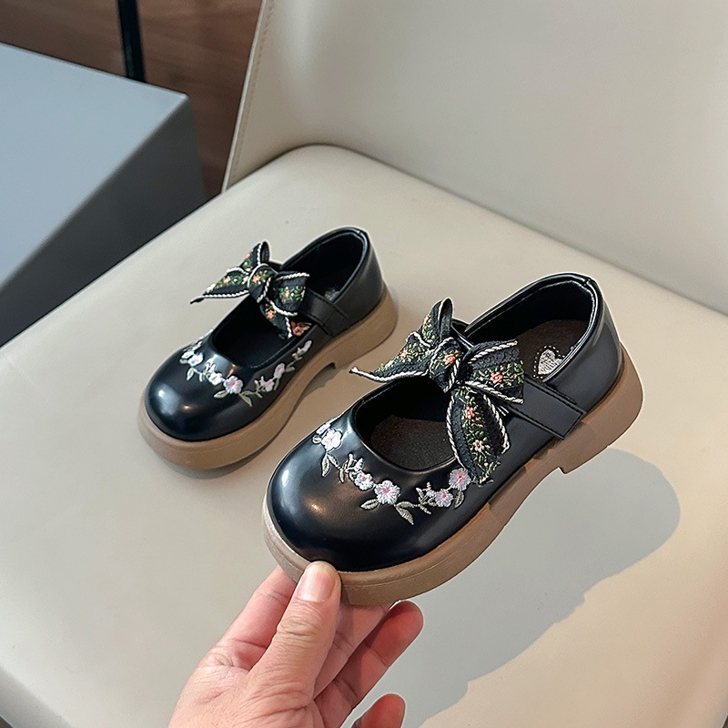 Girl Leather Shoes Princess Kid Student School Casual Black Versatile Shoes Hook Loop Children Glossy Mary Jane Autumn Hot