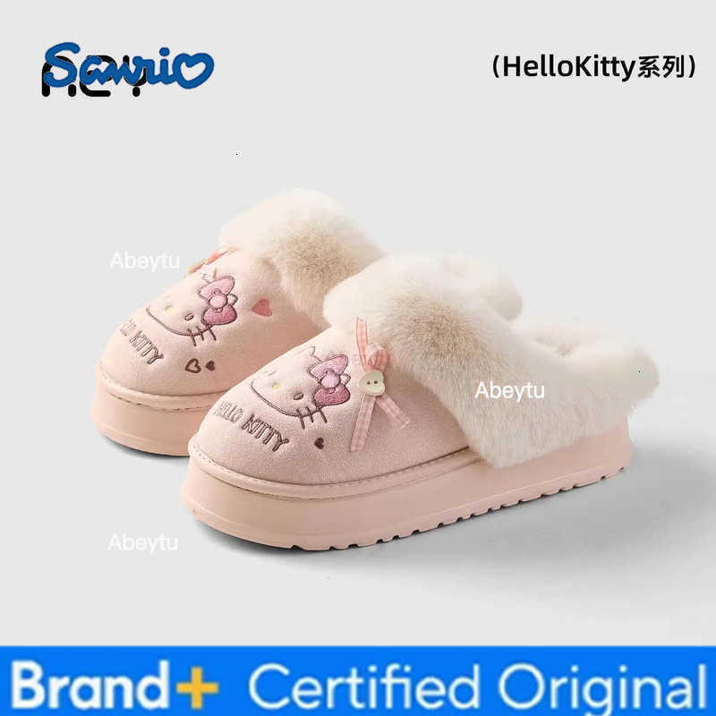 Sanrio Cute Hello Kitty Fur Slippers Girls Women Plush Autumn Winter New Girls Home Cotton Slippers Cartoon Student Home Indoor Shoes H251230