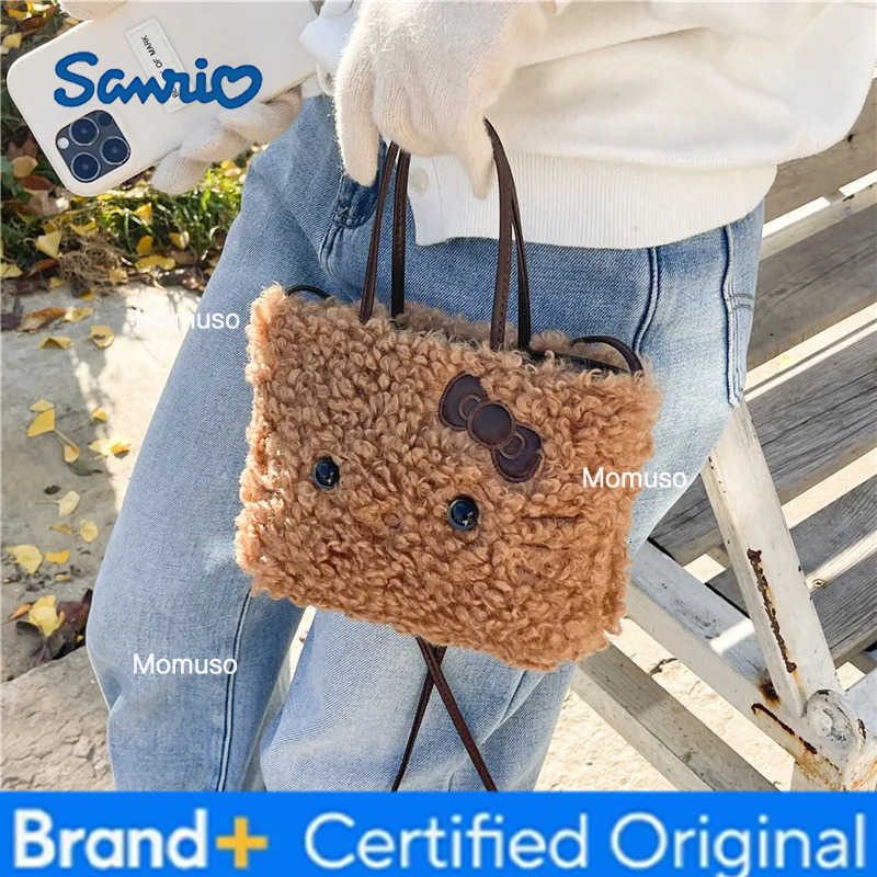 Sanrio Winter Hellokitty Kitten Plush Bag Womens New Fashionable Cute Handbag Lambswool Crossbody Bag H251230