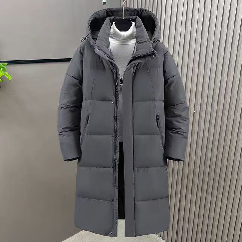 winter down jacket mens coat fashionable thick style warm 90% white duck down jacket mens hooded black long park 240913