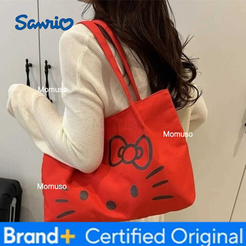 Sanrio Fashion HelloKitty Canvas Shoulder Bag Kawaii Large Capacity Handbag Girls Daily Commuting Crossbody Bag for Women Gift H251230