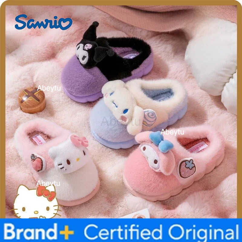 Sanrio Kids Slippers House Shoes Cartoon Cat Cotton Slippers Winter Shoes For Girls Anti-slip Warm Pink White Shoes Size 30-40 H251230