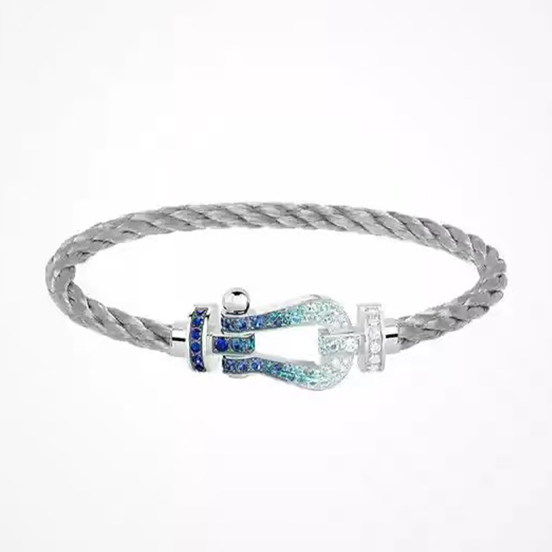 2025 Fashion Charm Fredd Luxury Crystal Gradient Blue Horseshoe Buckle Medium Size High Quality Nylon Rope Bracelet Z260313