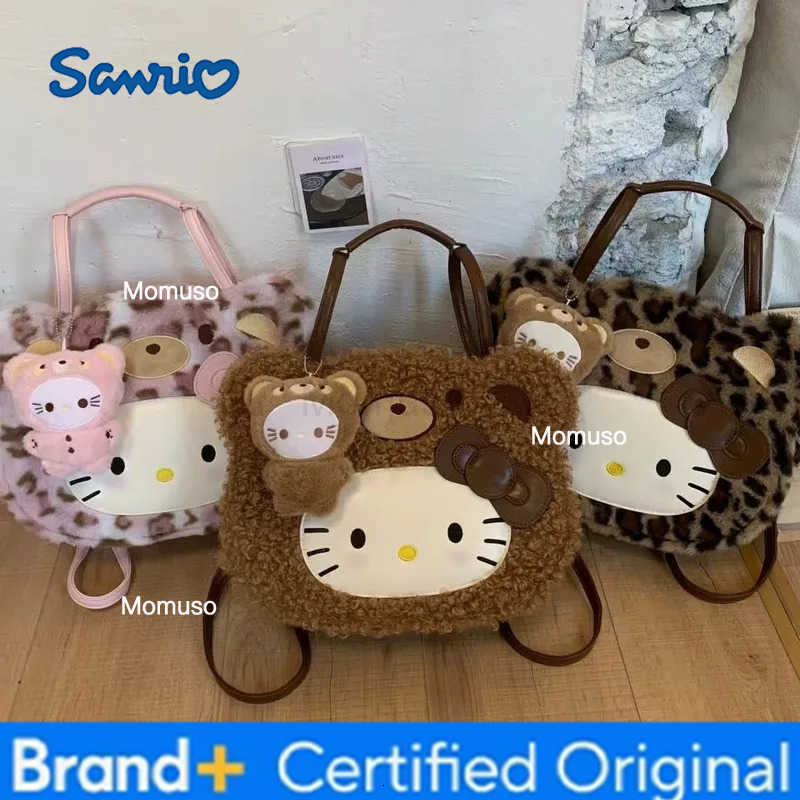 Sanrio Anime Hello Kitty Large Capacity Leopard Print Shoulder Bag Kawaii Plush Handbag Sweet Crossbody Bag for Women Gift for Friends H251230