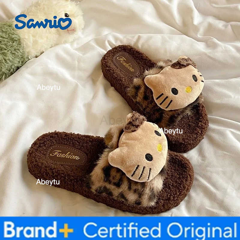 Sanrio Hello Kitty KT Cat Anime Plush Slippers for Ladies Kawaii Casual Fashion Indoor Outdoor Ladies Slippers Gift H251230