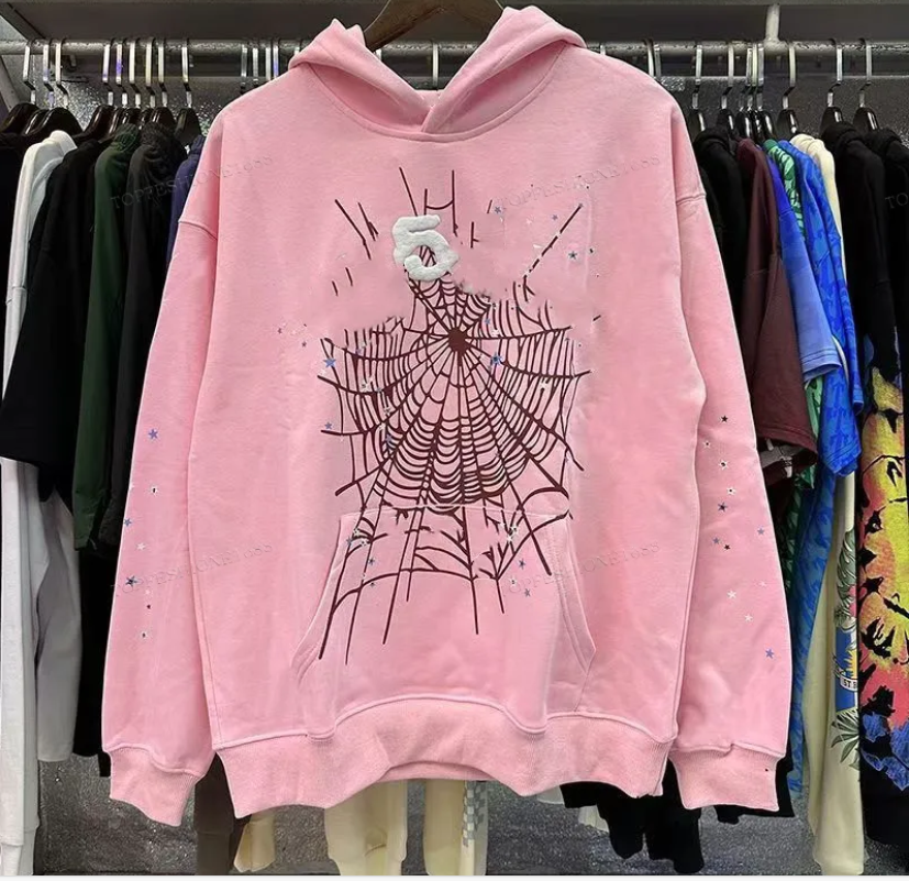 designer hoodie sp1der pink hoodie Mens sp1dere Hoodies for men Y2K Sweatshirts Hoody Women grid five 555 cobweb pink hoody Tracksuit graphic Printing