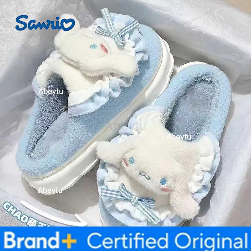 Sanrio Cute Cartoon Slippers Hello Kitty My Melody Kuromi Cinnamoroll Autumn and Winter Warm Cotton Soft Home Shoes Holiday Gifts H251230