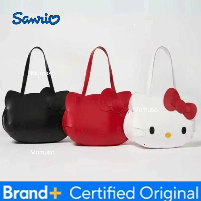 Sanrio Anime Hello Kittys Tote Bag Cartoon Simple Cute Face Girl Heart Black Cool Student Commuting PU Handbag Toy for Girl Gift H251230