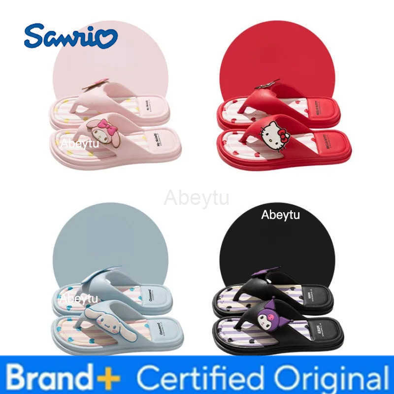 Sanrio Hello Kitty Flip Flop Girls Summer Outdoor Indoor Flat Sandals Kuromi My Melody Cartoon Beach Sandals Fashion Soft Sole H251230