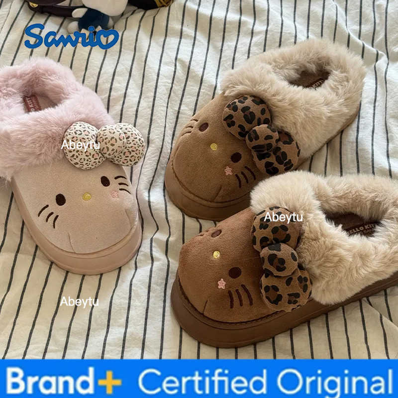 Sanrio Winter Womens Autumn Winter Hello Kitty Slippers Kawaii Home Warm Cotton Cartoon Indoor Shoes Cute For Girlfriend Gifts H251230