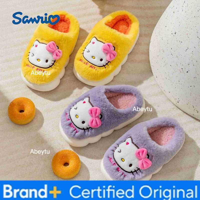 Sanrio Kawaii Hello Kitty Slippers Non-Slip Warm Cute Cartoon Anime Home Autumn and Winter Girls Plush Slipper Plush Gifts H251230